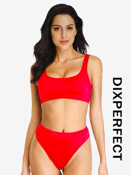 Dixperfect Other - DIXPERFECT Laguna Low Scoop Crop Top High Cut Cheeky Bottom Bikini Set Red Sz L